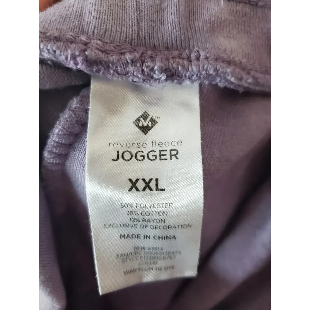 Members Mark Purple/White Reverse Fleece Jogger Pants, NWT, XXL